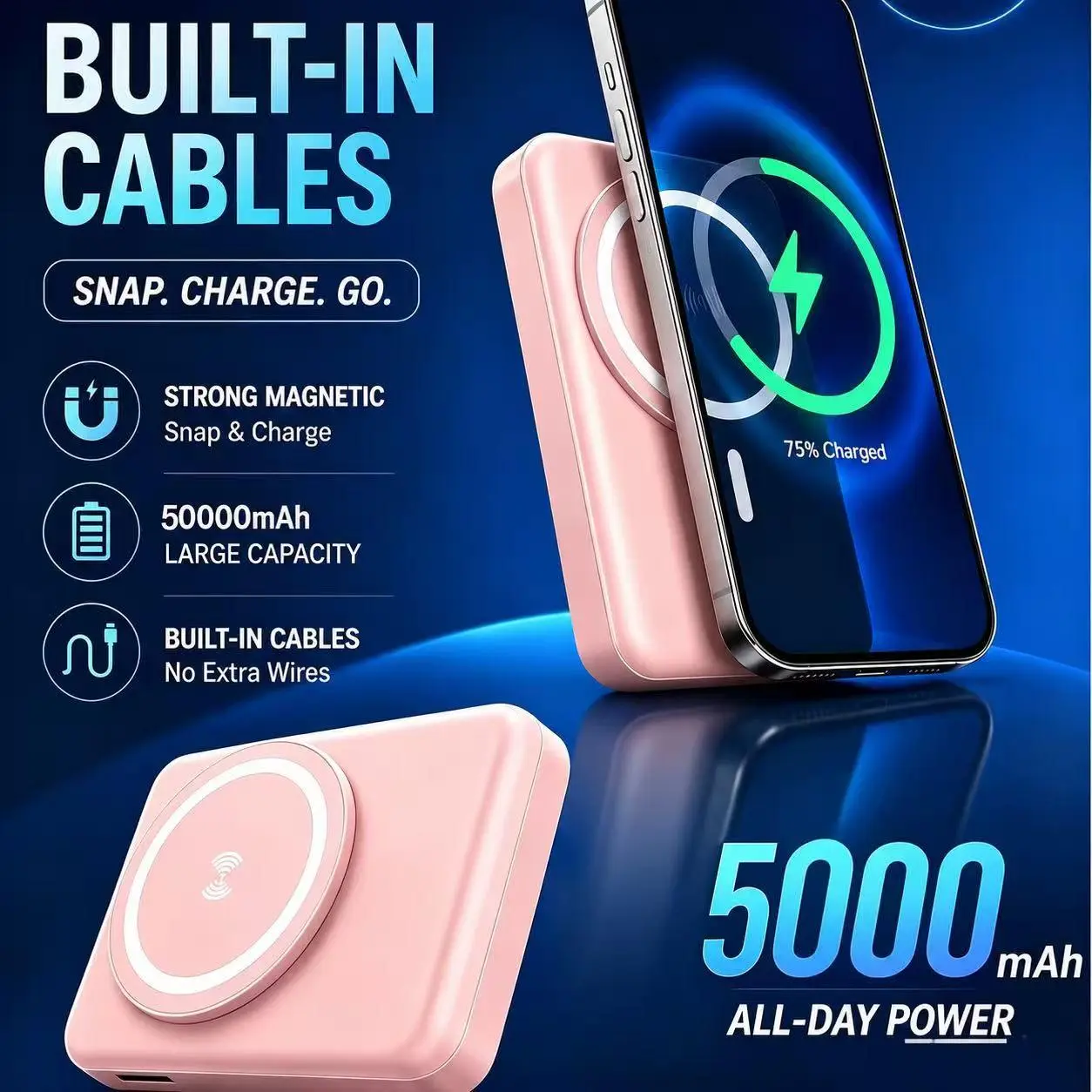 XBJ Magnetic Chargeable Power Bank - 5000mAh 20W PDFast Charging MagSafe Wireless Mini Charger, StrongMagnetic Snap, No Extra Wires, Compact Portable DigitalSmartphone Accessory for iPhone, Travel Essential