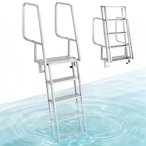 Fathersdaygift VEVOR Flip-Up Dock Ladder, 5-Step, Heavy-Duty Aluminum Alloy Pontoon Boat Swim Ladder, with Non-Slip Wide Steps, 350 lbs Weight Capacity, Pull Rope Assist, Comfort Use for Lake Pool Marine Boardingdealsforyoudays