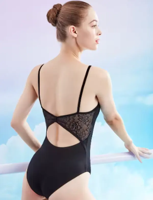 Ballet Leotards for Women Condole Belt Dance Wear Girl Adult Cotton Lace Splice Dance Clothes Black Gymnastics Bodysuit