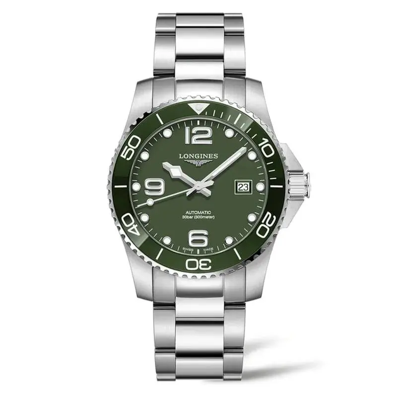 Longines Preowned Automatic Watch with Green Dial and Stainless Steel Bracelet