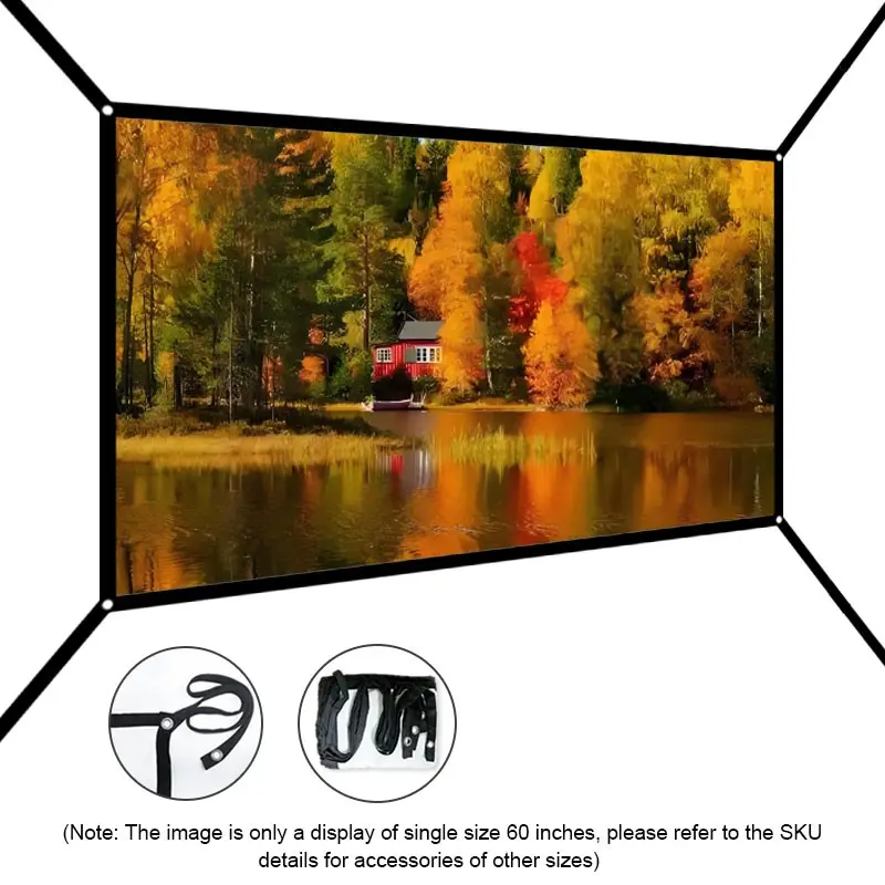 Portable Outdoor Camping Projection Screen, Outdoor Movie Screen, Washable High-Density Soft Screen, Reusable for Office Classroom Beach, 60-150 Inches, Portable Projector Screen