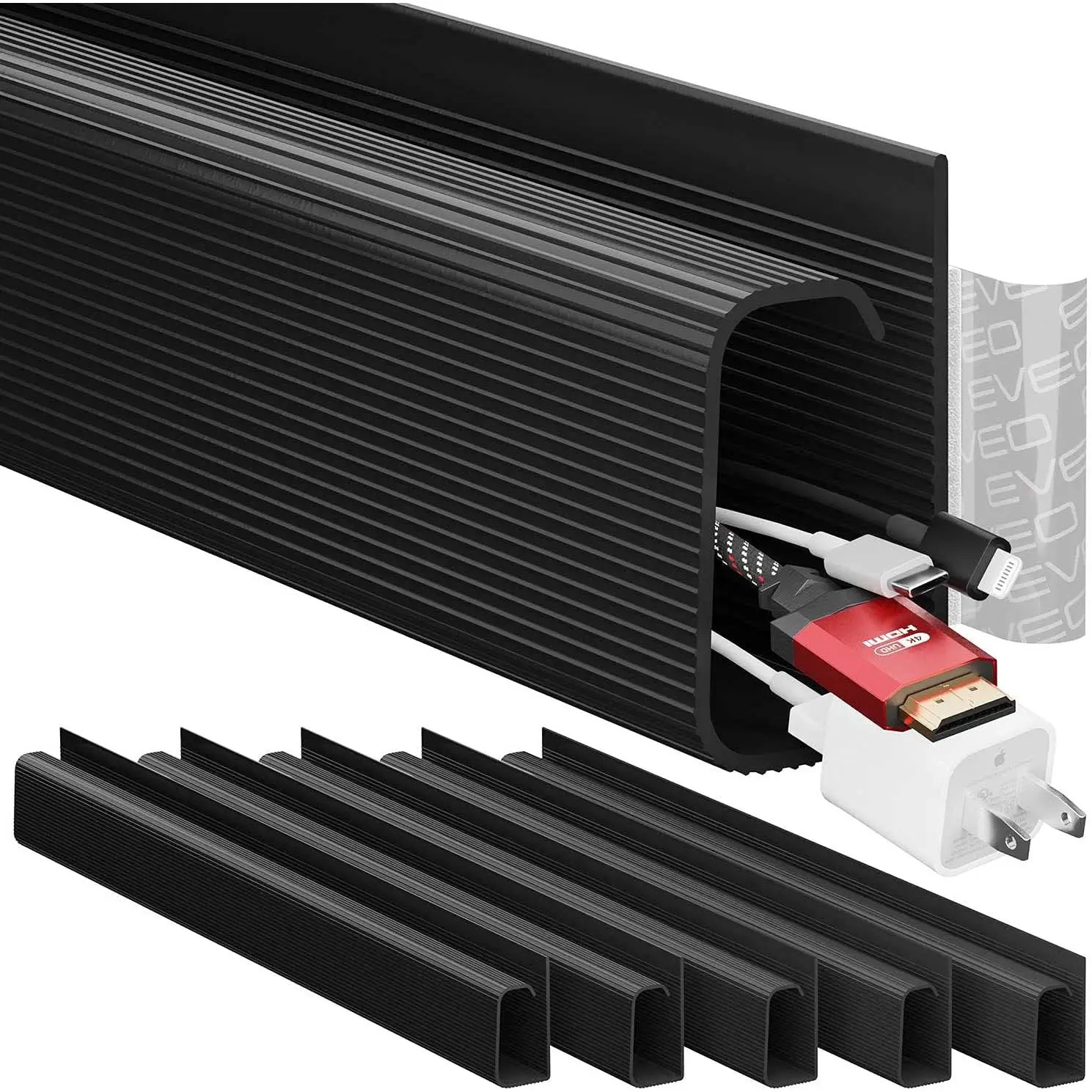 Management Under Desk Kit (6 Units) - Under Desk  Management Cord Hider,  Hider Cord Management,  Organizer,  Raceway | Self-Adhesive 96'' J  6X16 - Black