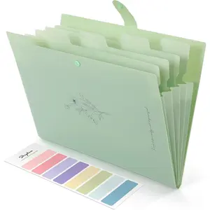 Expanding File Folder with 5 Pockets, Aesthetic Accordion File Organizer, Portable Document Paper Bill Receipt Organizer, School Office Supplies, Letter/A4 Size, (1, Pea Green)