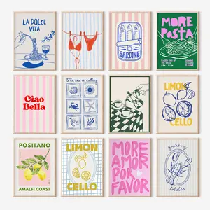 Italy Summer Wall Art Dolce Vita Kitchen Poster Bar Cart Wall Art Amalfi Coast Room Decor Eclectic Gallery Home Decor wall set posters  room  decor