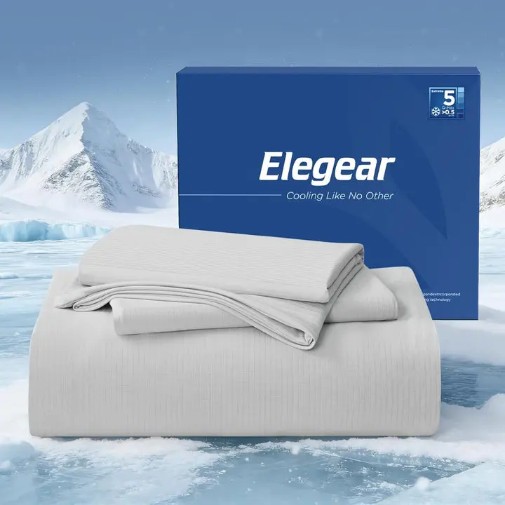 Elegear Arc-Chill 3.0 Cooling 4-Piece Bedding Bundle Set - Advanced Cooling (Q-Max>0.5), Silver-Ion Odor Control, 18" Deep Pockets, Soft Fabric for Night Sweats