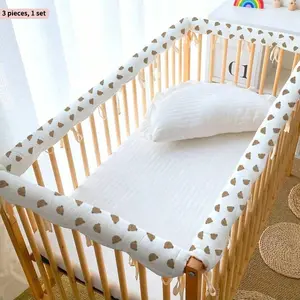 3pcs Baby Bed Guard Strips, Nursery Safety Guardrails, Cute Animal Print, Washable and Tie-On Design, Anti-Collision Bed Rail Pads, Infant Safety Accessories