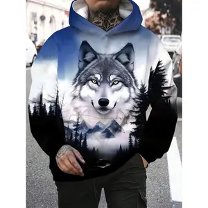 AnimalWolfgraphicMen'sFashion3DPrintOutdoorHoodieStreetwearHoodiesHoodedFrontPocketDesignerHoodieSweatshirt
