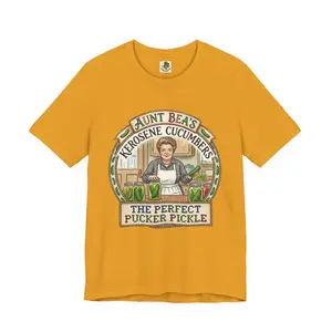 Women's Ribbed Short-Sleeve Round Neck Breathable Knit Cotton T-Shirt - Lightweight Casual Fit, Unisex "Perfect Pucker Pickle" Prints Style