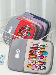 Portable medical kit, printed with 'medicine' and pill patterns, portable camping medicine bag, compact first aid kit, medicine-themed storage pouch, essential medical accessories, Portable emergency kit