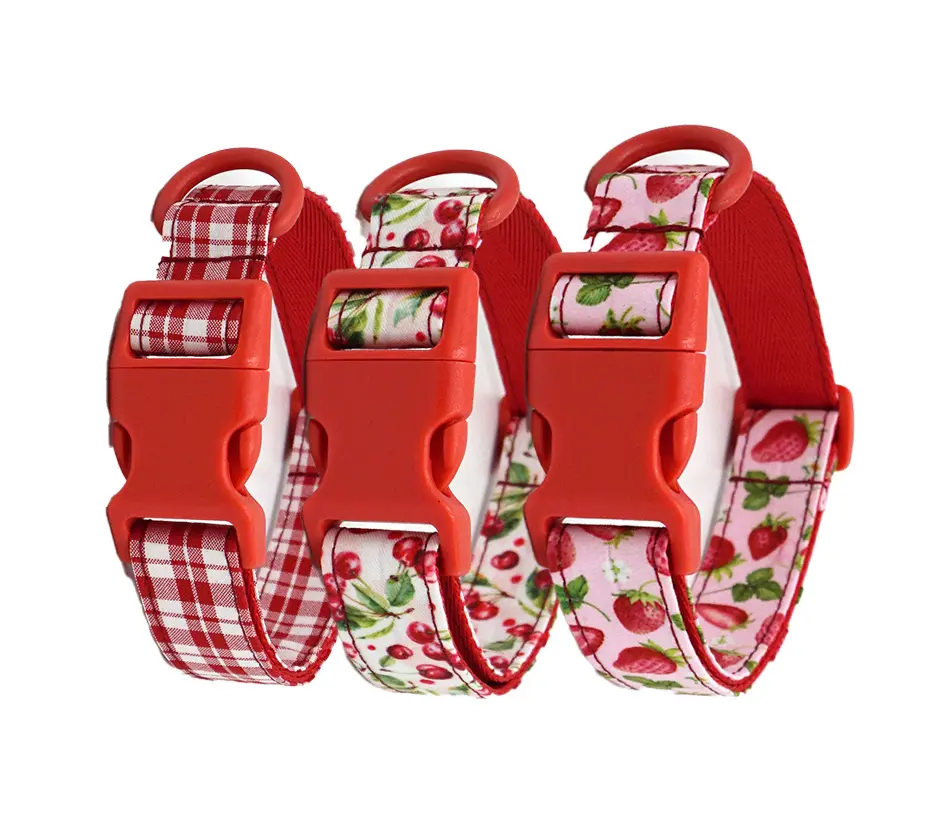 Personalized Dog Cat Collar Polyester Print Reds 1Pc Custom Laser Engraved Soft Nameplate Durable ID Durable Material Easy to Install
