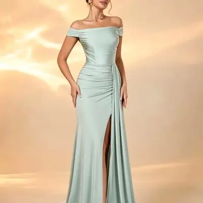 formal loragal dresses Surplice Neck 3/4 Sleeve Sequin Mesh Party Maxi Dresses-Green