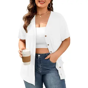 Short Sleeve Cardigans for Women Plus Size Lightweight Summer Cardigan Button Down Casual Trendy Tops with Pockets