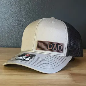 DAD American Flag Patriotic Side Leather Patch Hat Khaki/Brown