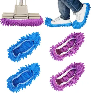 2 Pairs (4 Pieces) Mop Slippers, Multi-Function Reusable Microfiber Dust Mops, Floor Cleaning Shoes for Bathroom, Office, Kitchen, House Polishing