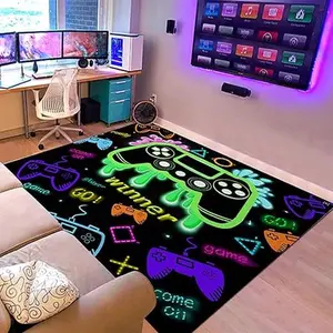 Sunnycitron Gaming Area Rugs Gamer Player Rug for Boys Room Decor Teens 3D Video Game Controller Room Mat Carpet Decor for Bedroom Living Room Playroom Carpet Grey Black 3