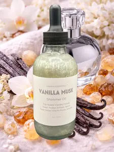 Vanilla Musk Moisturizing Body Shimmer Oil with Vanilla, Florals, Amber, Spice, Warm Musk, Woods for Radiant Skin by Karafa Essentials