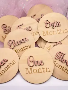 Personalized Baby Milestone Wood Rounds - 12 Monthly Photo Props for Baby Shower & Newborn Gifts - Customizable Numbers - 4/5/6 Inches