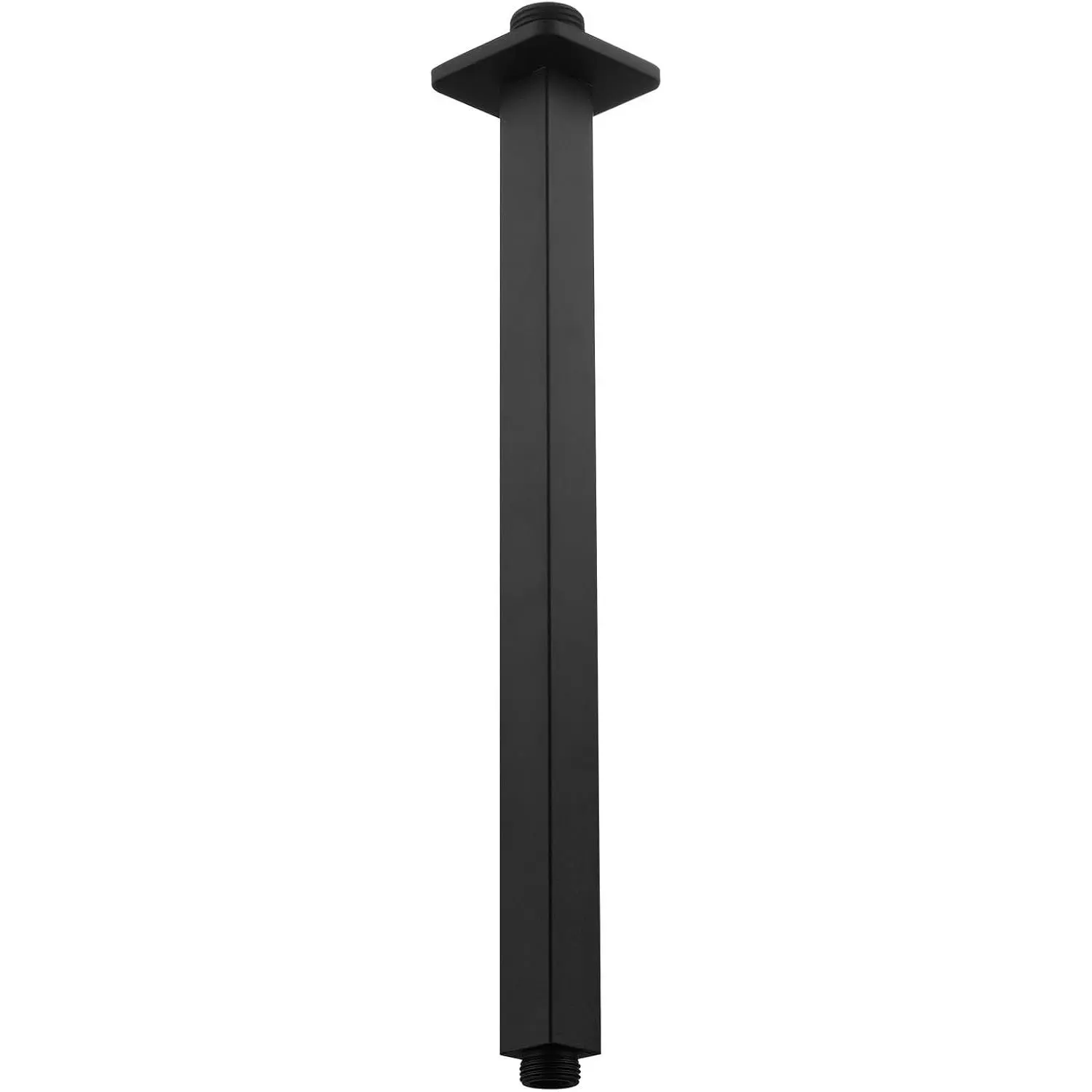 Shower Arm with Flange, Ceiling Mounted Fixed Shower Pipe, Bathroom Straight Rain Shower Replacement Arm, Universal Connection 1/2 NPT (16 Inch Square, Matte Black)