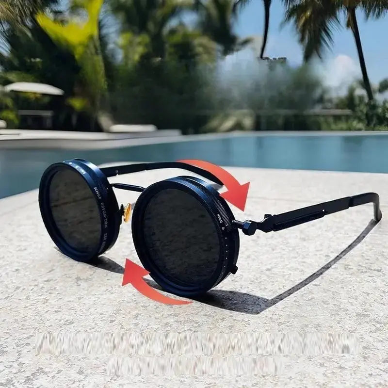 XUH Polarized Round Sunglasses - Retro Steampunk, UV400, Lightweight, Anti-Glare Men's Glasses for Sports, Outdoor Driving, Everyday Streetwear