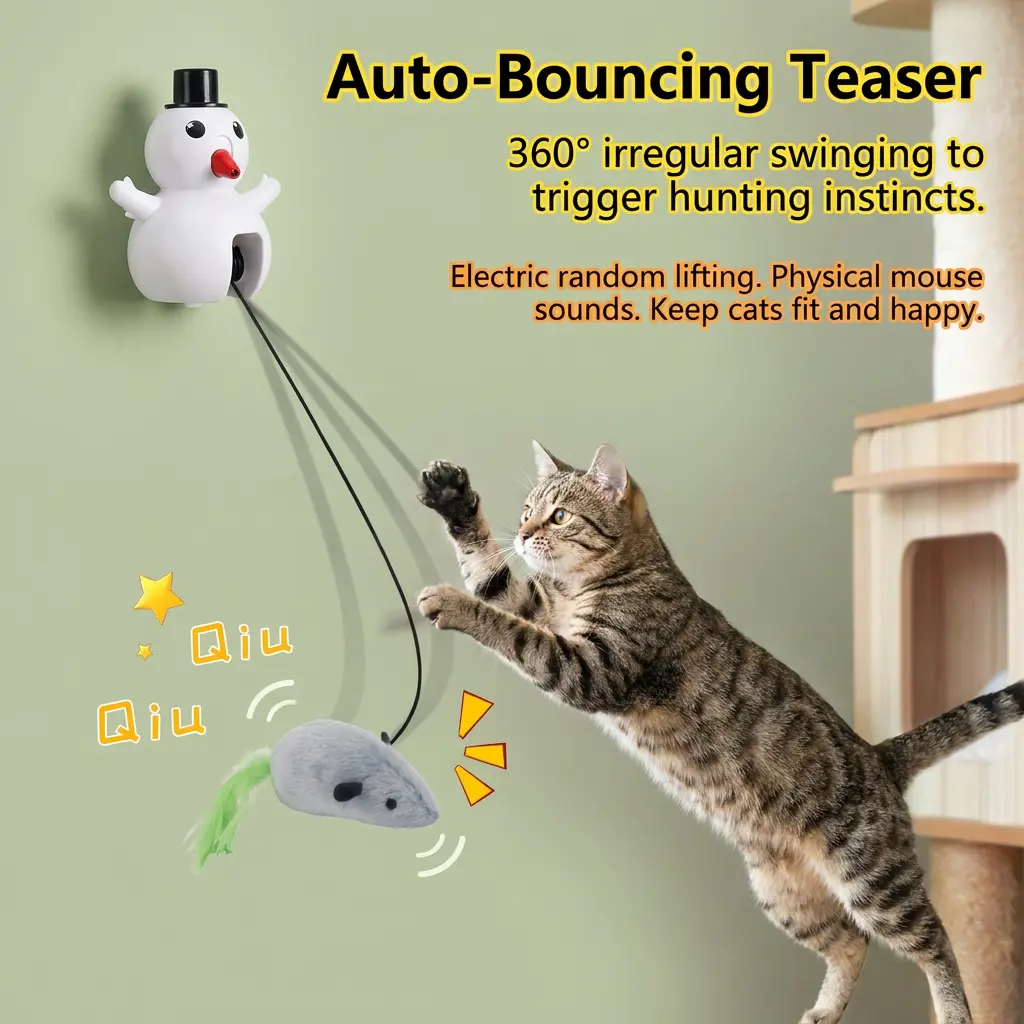 Rechargeable Electric Automatic Hanging Door Laser Cat Toy - Auto-Retracting, Chirping Sound, Flapping, Interactive Indoor Toy for Kitten Boredom Relief