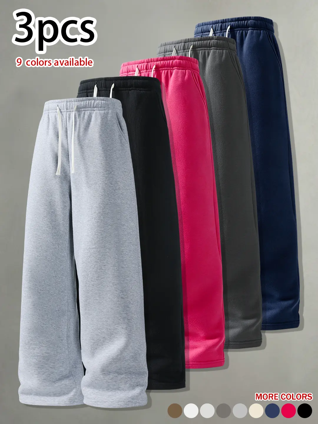 3-Pack Men's Straight Leg Pants for Fall & Winter, Loose Fit, Minimal Basic, Soft & Skin-Friendly Trousers, Versatile Daily Wear, Street Trend, Suitable for Sports, Gym & Cycling