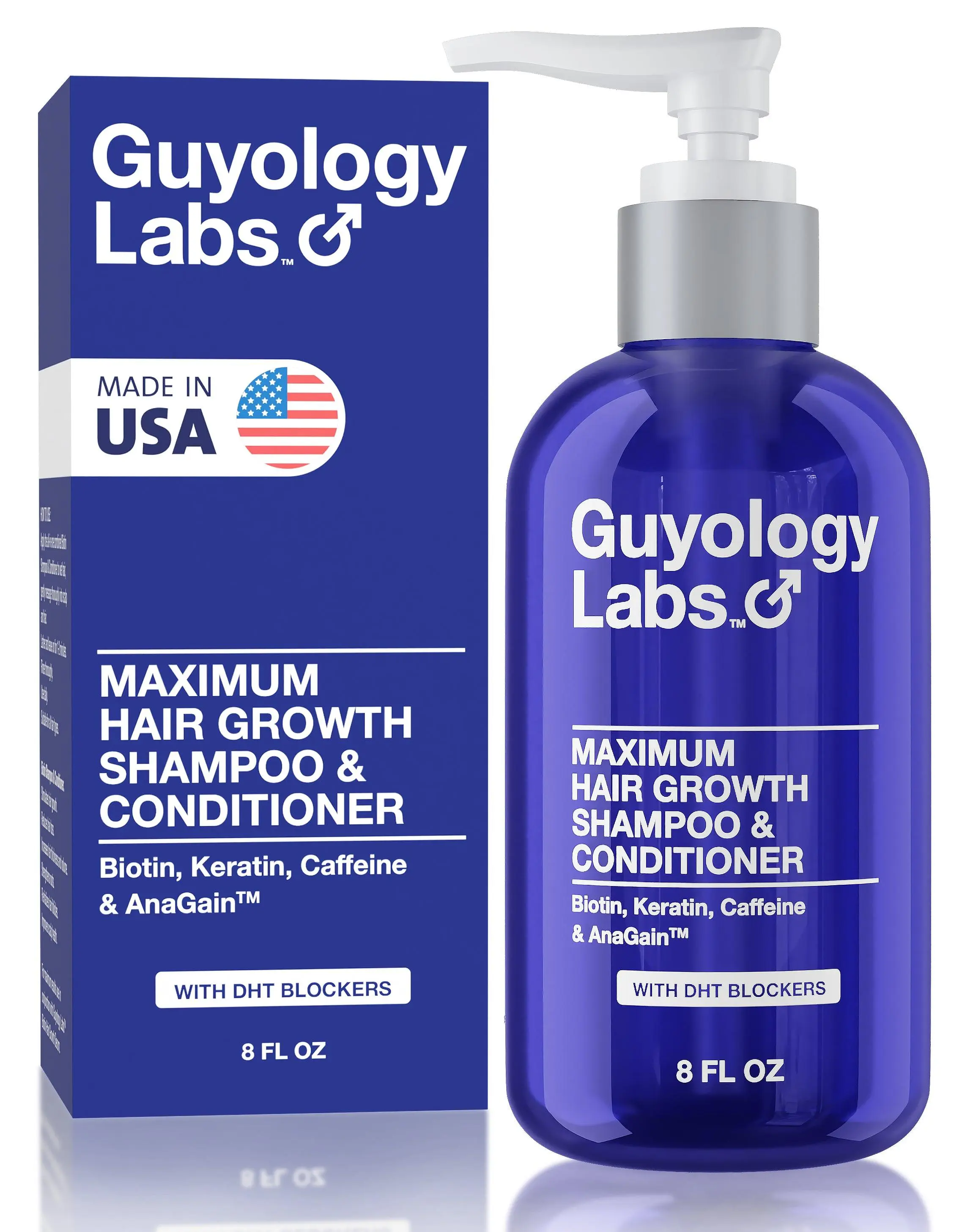 Guyology Labs Biotin Haircare Cleanser & Conditioner Kit - With AnaGain, Caffeine, DHT Blockers - Gentle Daily Anti-Thinning, Anti-Hair Loss, Hair Growth Product