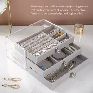 Acrylic Jewelry Box Organizer, Three-Layer Design for Rings & Necklaces, Durable Storage Solution for Organized Accessories