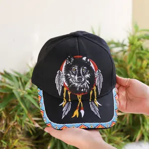 Wolf Dreamcatcher Embroidered Beaded Baseball Patch with Brim Unisex  Native American Style