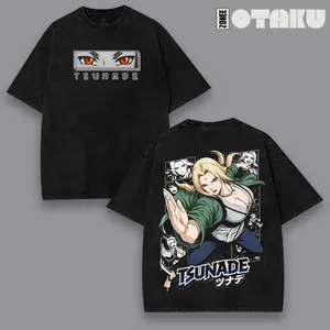 Tsunade Naruto Anime double side Washed Tee, Streetwear Hoodies Unisex Anime Manga Cotton Crewneck T-shirt Gift For manga Fan Menswear graphic