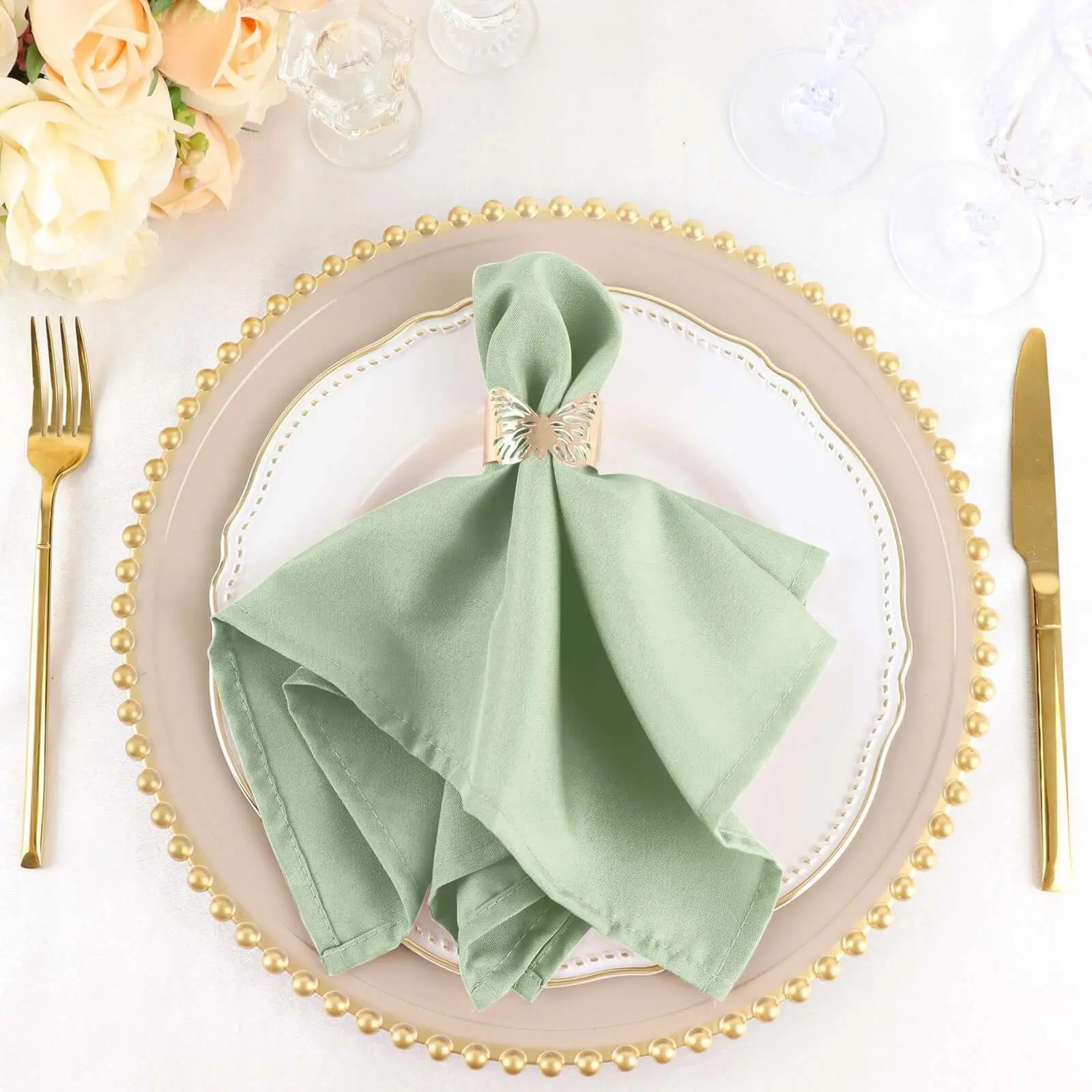 Dinner Napkins Cloth 5-Pack Premium Polyester 17x17in Sage Green - Cloth Napkins Bulk, Wrinkle Resistant, Reusable, Easy-Care for Birthday Dinners, Reusable Napkins, Fabric Napkins