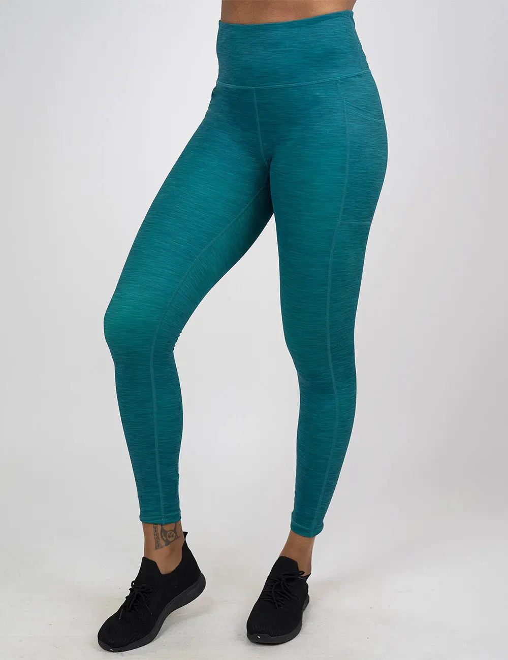CVG Women's Heather Teal Green Leggings - Traditional Soft Polyester-Spandex Fabric, Pockets, Ideal for Day Wear Solid Womenswear, High Waist Leggings, Heathered, Soft Stretch, Fitted, Polyester Leggings