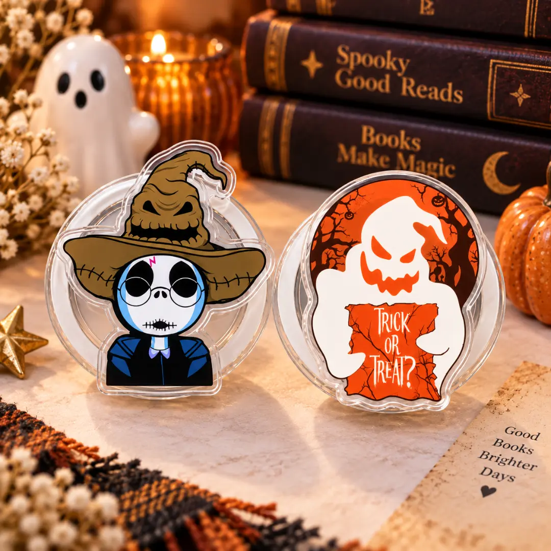 Cute Spooky Halloween Acrylic Magnetic Phone Grip Set, Witch & Horror Character Phone Holder, Halloween Gift