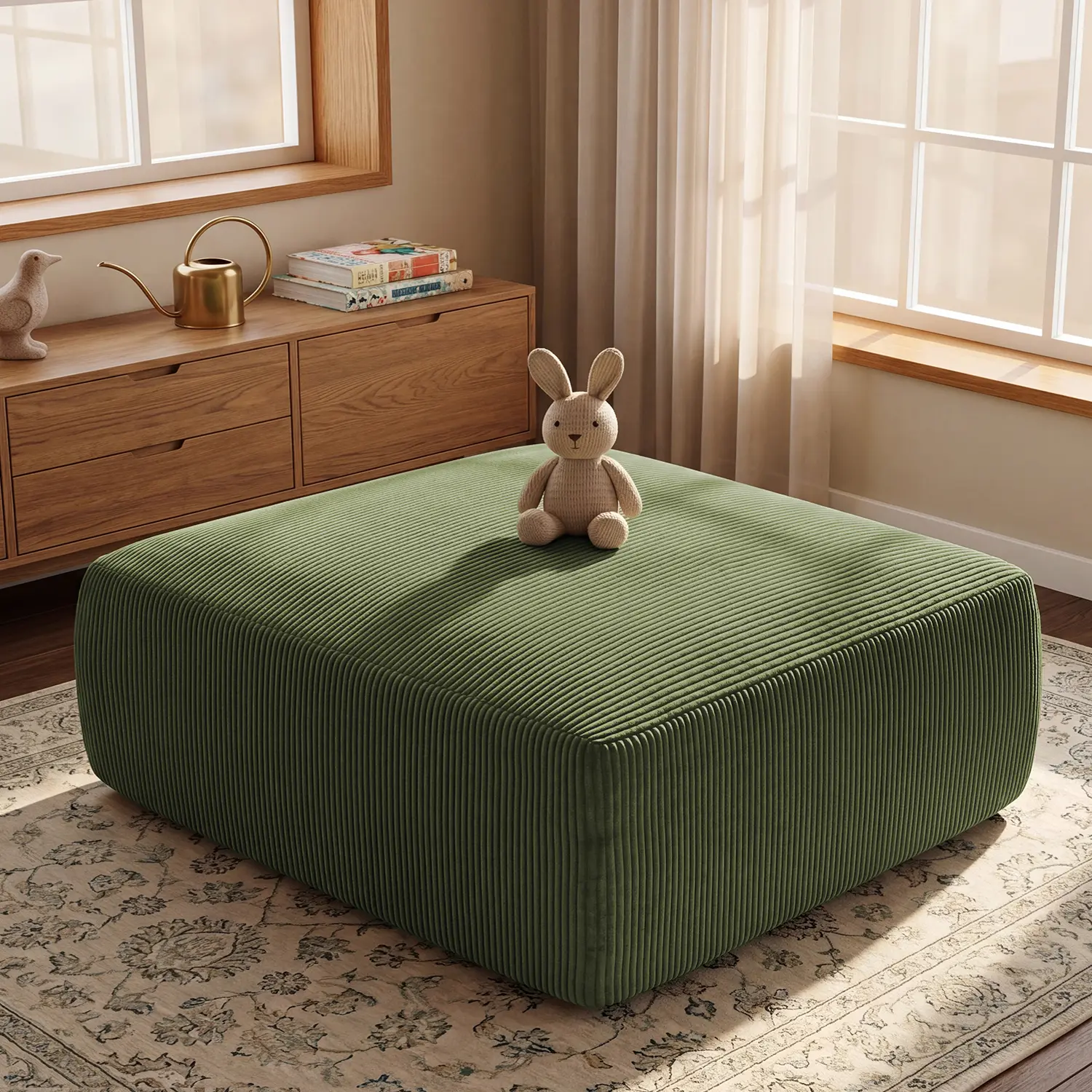40" Oversized Backless Modular Corduroy Ottoman Pouf - Boneless DIY Soft Foam Filled Footstool, No Assembly, for Living Room, Bedroom, Dorm Room, Reading Nook, Home Office sohochic