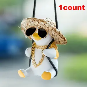 Cute Duck Car Pendant, Expressive Eyes, Rearview Mirror Decoration, Safe Hook, Birthday/valentine Gift for Drivers, Durable Interior Accessory