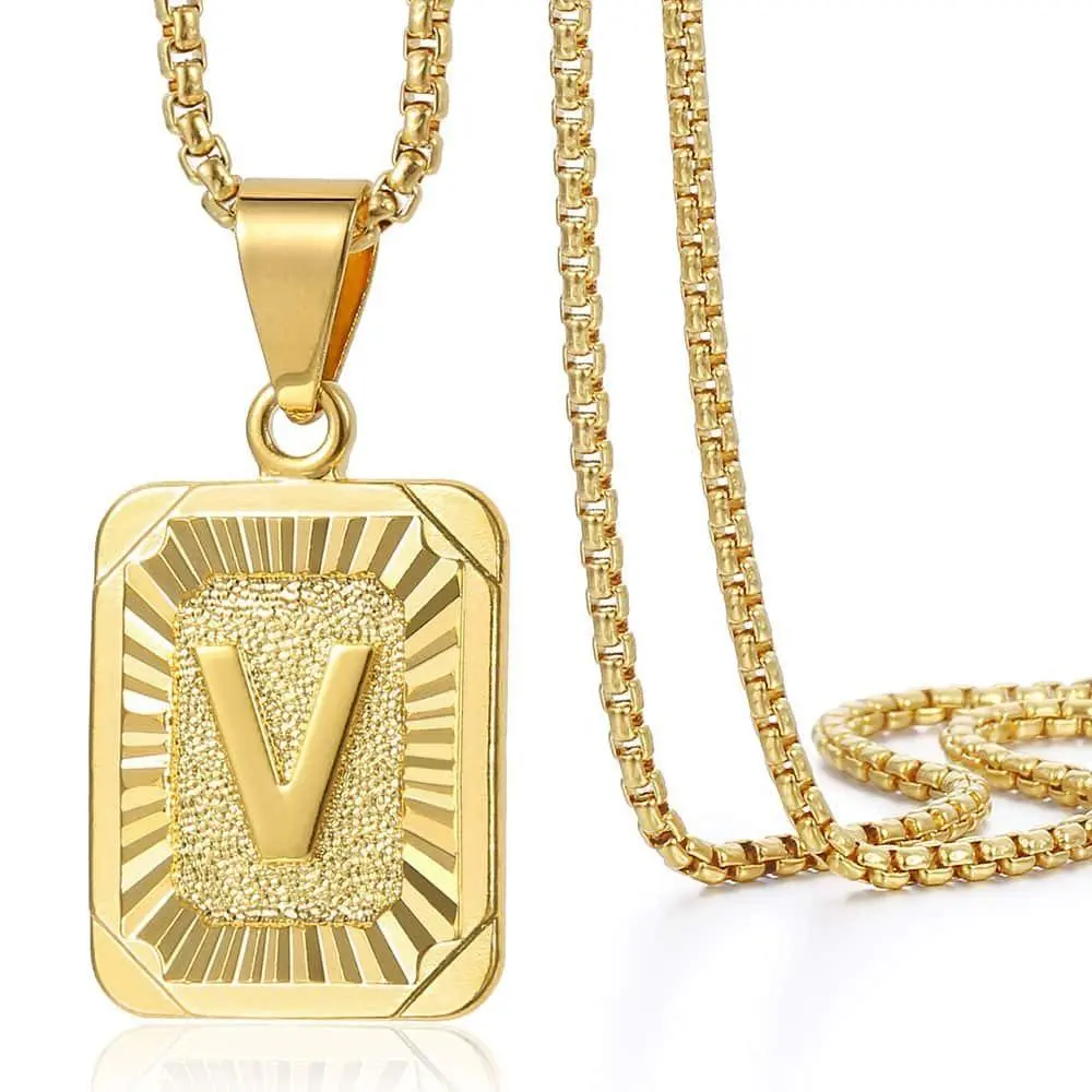 square necklace stainless steel electroplated 26 letter tag necklace stainless steel letter necklace