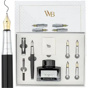 Fountain Pen  Set, Includes Ink Bottle, 6 Ink Cartridges  A Refill Converter, 4 Replacement Nibs,  Package, Journaling, Calligraphy, Smooth Writing Pens [ Chrome]