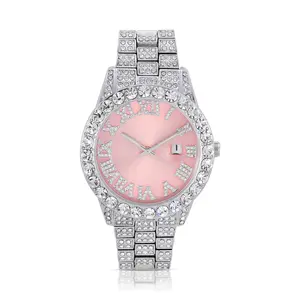 Sweeticejewelry.com Iced Out Pink Face Watch - Diamond Plated Alloy, 8 Inch, Includes Watch Tool, International Shipping via DHL/UPS