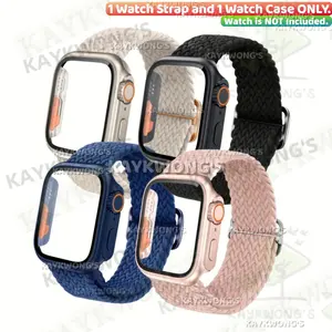 KAYKWONG'S Durable Design For iwatch Screen Protector Set, Includes 1 Braided Nylon Watch Band & 1 Case Cover, Compatible with Series 11/10/9/8/7/6/5/4, 46/45/42/42/41/40mm Models, Smart Watch Accessories
