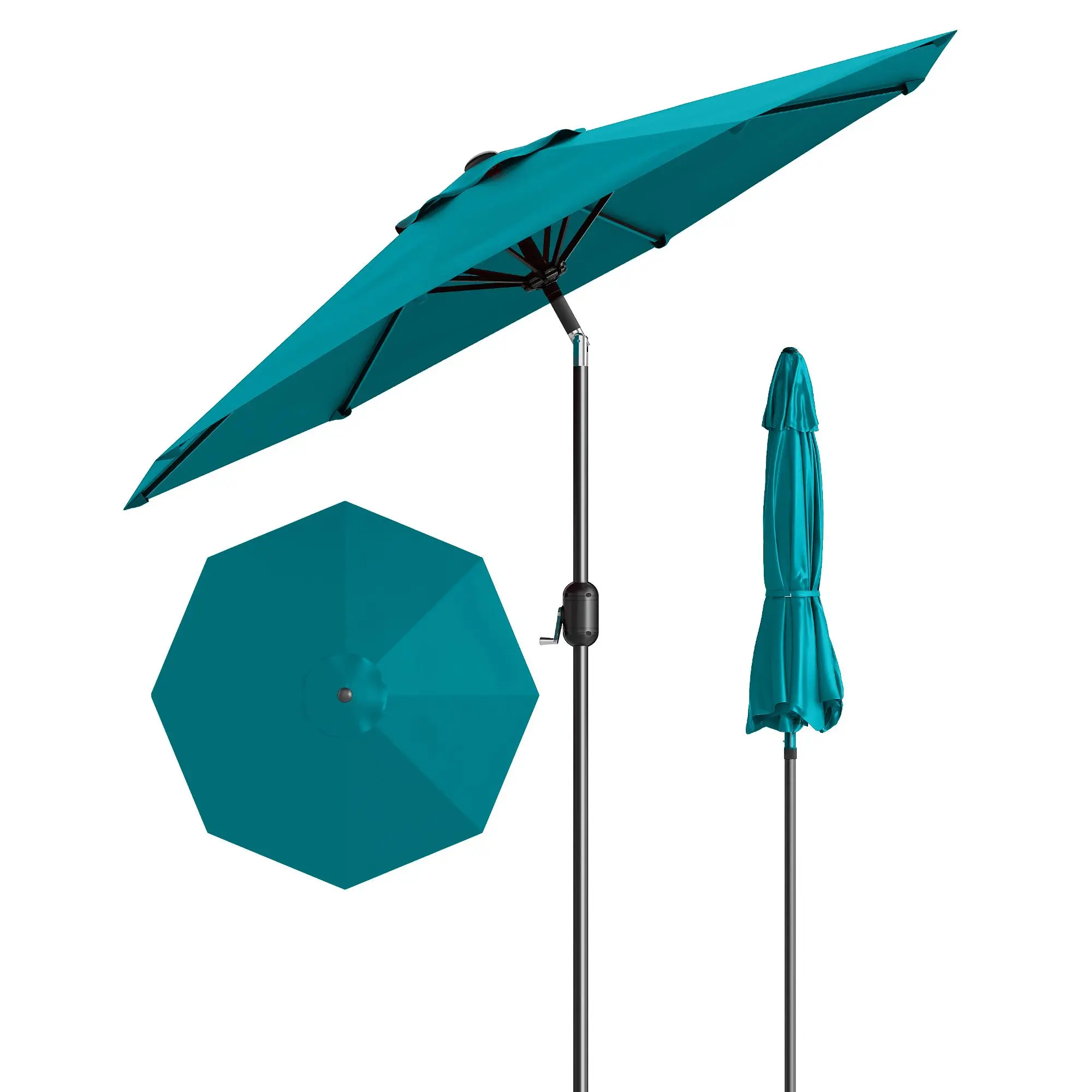 9ft Modern Large Patio Umbrella Parasols, Canopies & Shade - Heavy-Duty Polyester Outdoor Parasols with 8 Ribs, Waterproof UV Sun Protection, Crank Lift & Push Button Tilt for Deck, Garden, Outdoor Parasols, Canopies & Shade