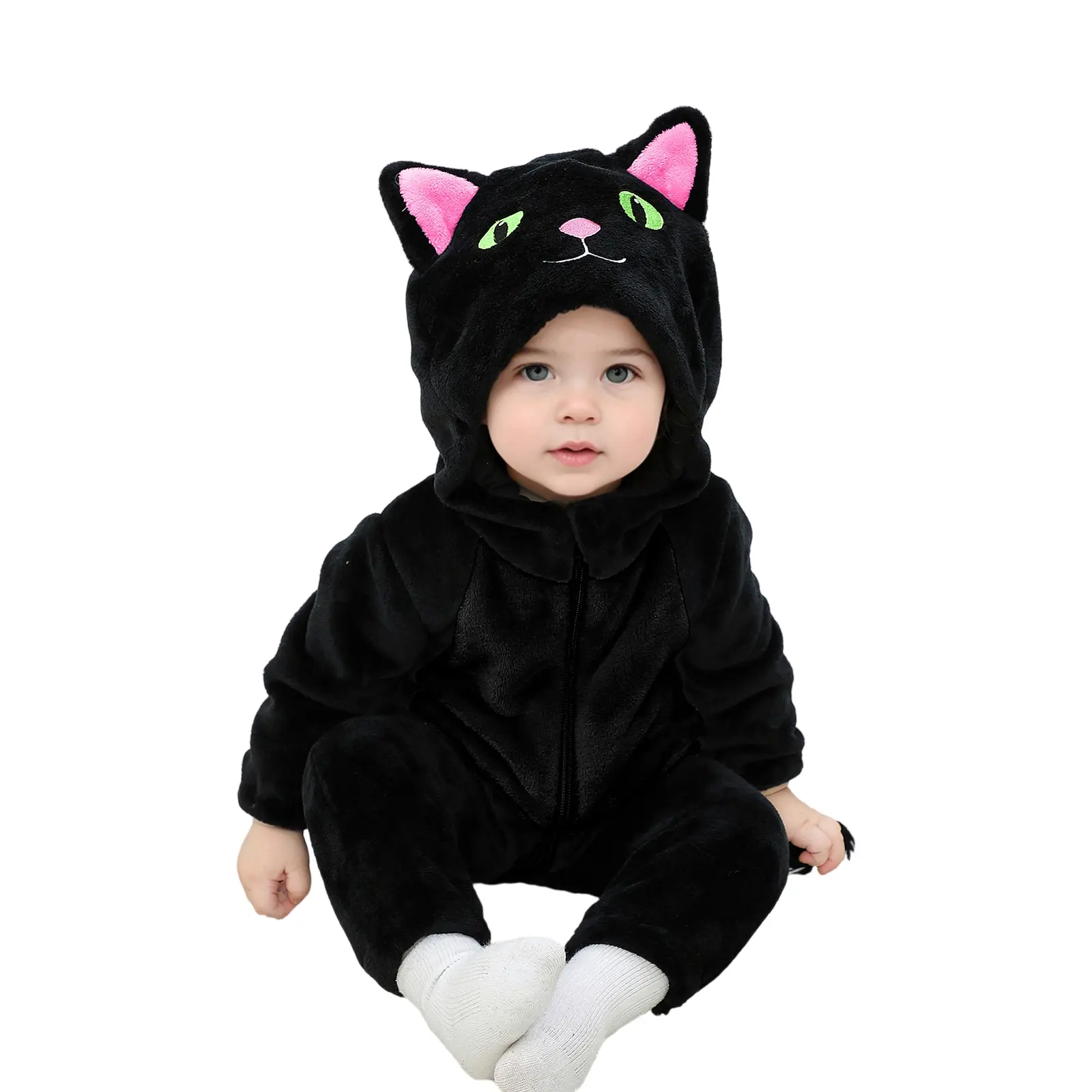 FOCUSNORM Toddler Baby Black Cat Costume Cute Hooded Jumpsuit Zipper Snowsuit Infant Boy Girl Warm Winter Clothes 0-5T