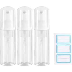 3pcs 2oz Small Size Mousse Plastic Travel Foam Pump Bottle - Portable Foaming Empty Bottle Dispenser for Hand Soap, Shampoo, Lash Cleanser - Well Suited for Travelers Daily Use (60ml)