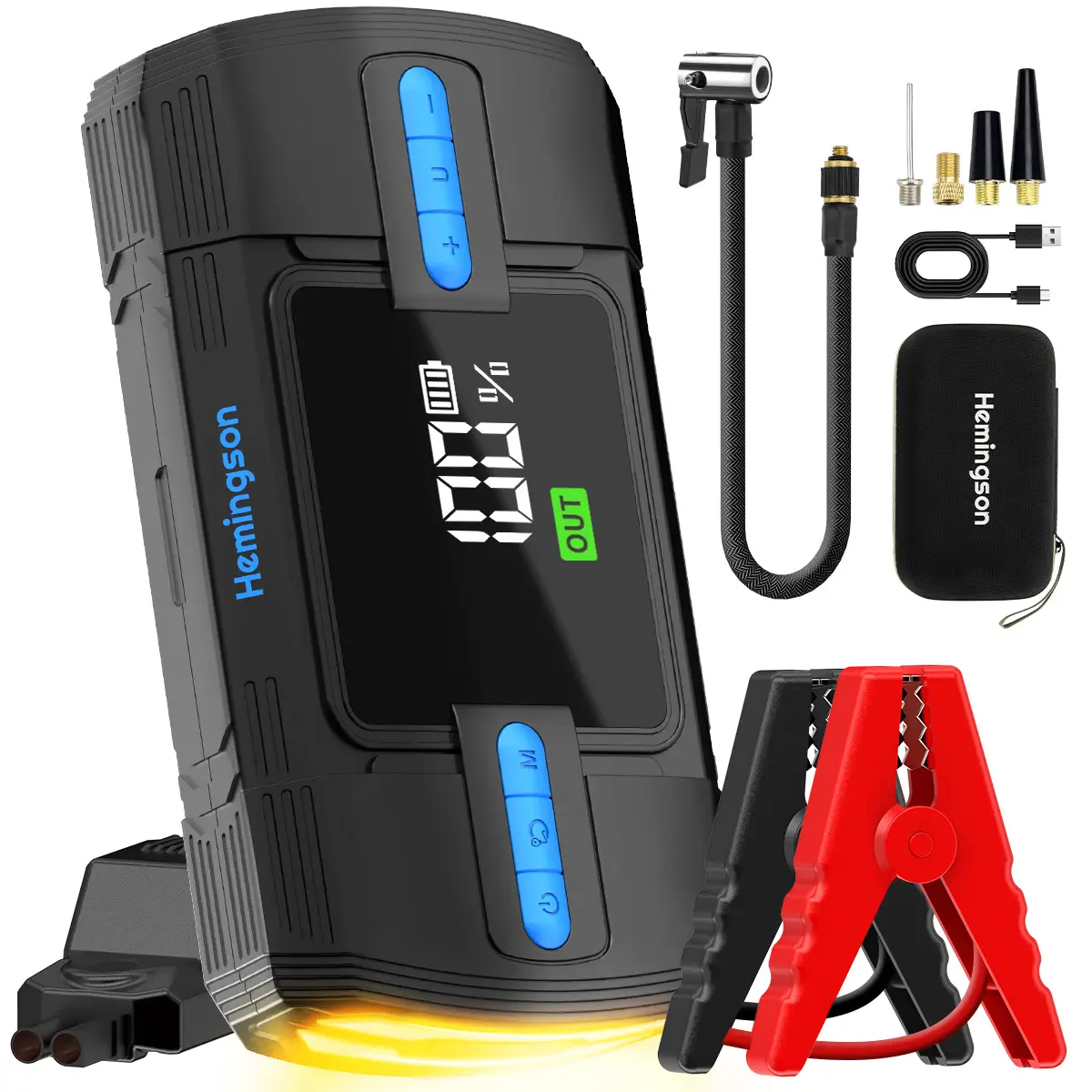 3000A Car Jump Starter, 160PSI Portable Hemingson Car Battery Jump Starter (9.0L Gas/8.0L Diesel), 12V Car Battery Jump Box Jumper Starter with Oversi