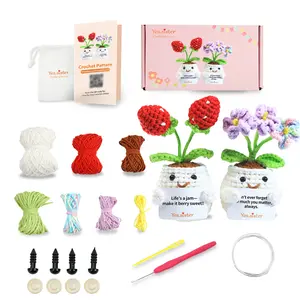 YES.SISTER Strawberry & Forget-Me-Not Crochet DIY Kit - Essential for Beginners, Cotton Yarn, Video Tutorial, Handmade Gifts and Home Decor Craft