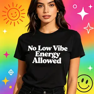 No Low Vibe Energy Allowed Cute Rainbow Positive Spiritual Graphic T-Shirt For Men Women, Witchy Manifestation Anti Negative Vibe Black Short Sleeve Tee, Boho Casual Streetwear Top