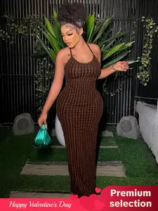 Women'sSolidCrissCrossBacklessFrillTrimCamiDress,FashionCasualTieBackSleevelessBodyconMaxiDressforPartyClubDatingWear,LadiesSummerClothes,DressesforWomen,SummerDresses,?Valentine'sDayGiftforGirl