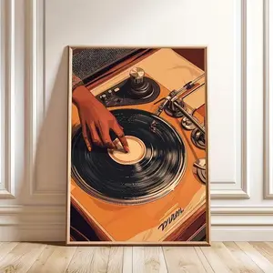 Vintage Music Vinyl Turntable Wall Art DJ Retro Print Minimalist African American Decor for Living Room Bedroom