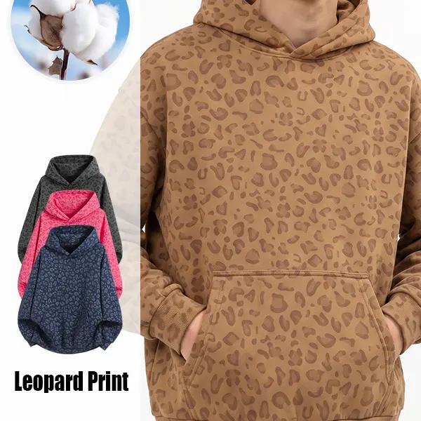 Men's Leopard-Print Hoodie—a new arrival for autumn and winter featuring a loose, long-sleeve fit and a soft, casual athletic style; suitable for activities like running, basketball, and cycling, as well as back-to-school outfits.