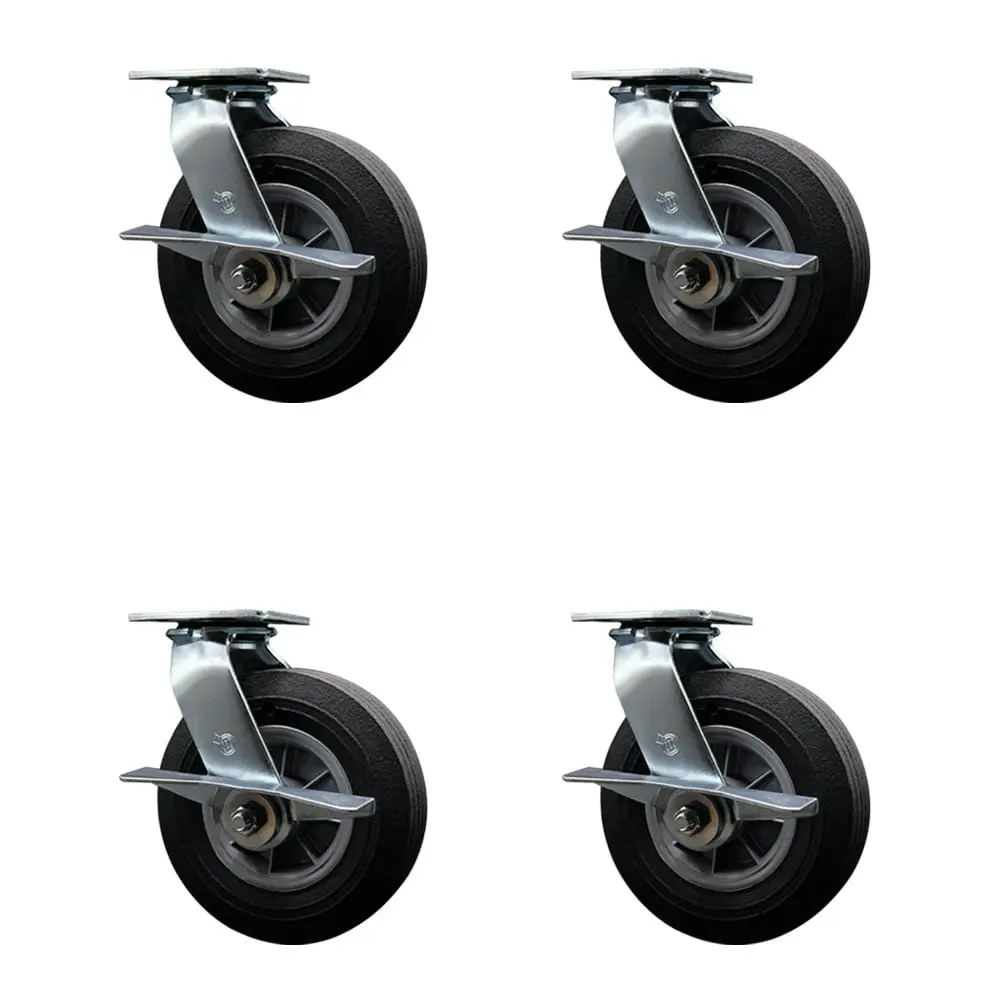 Service Caster Series No.100 SMOK-SCC-100S825-SNB-SLB-4 BBQ Smoker Grill Flat Free All Terrain Caster Wheel Set - 8 in. Easy Roll, Maintenance Free Solid Rubber Wheels, Supports Up to 440 lbs, for Grilling & BBQ Enthusiasts, Casters