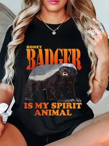 100% Cotton Unisex Honey Badger Is My Spirit Animal T-Shirt Casual Top
