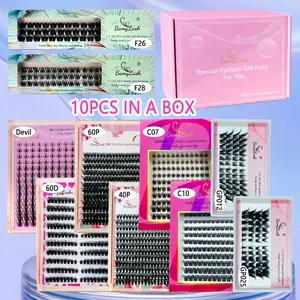 10 Styles 10 Box Big Volume Cluster Eyelash set without Tools,Big Segmented Eyelashes Gift Box, 3D Effect Synthetic Fiber Lashes, Mixed Curl & Length, immersive experience of wearing lashes,natual volume for everyday and Christmas gift, Eyelash Extension